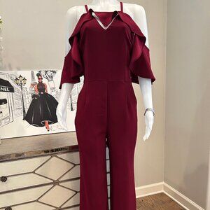 Trina Turk 'Plaza' Cold Shoulder Jumpsuit in Pinot Noir (Maroon)